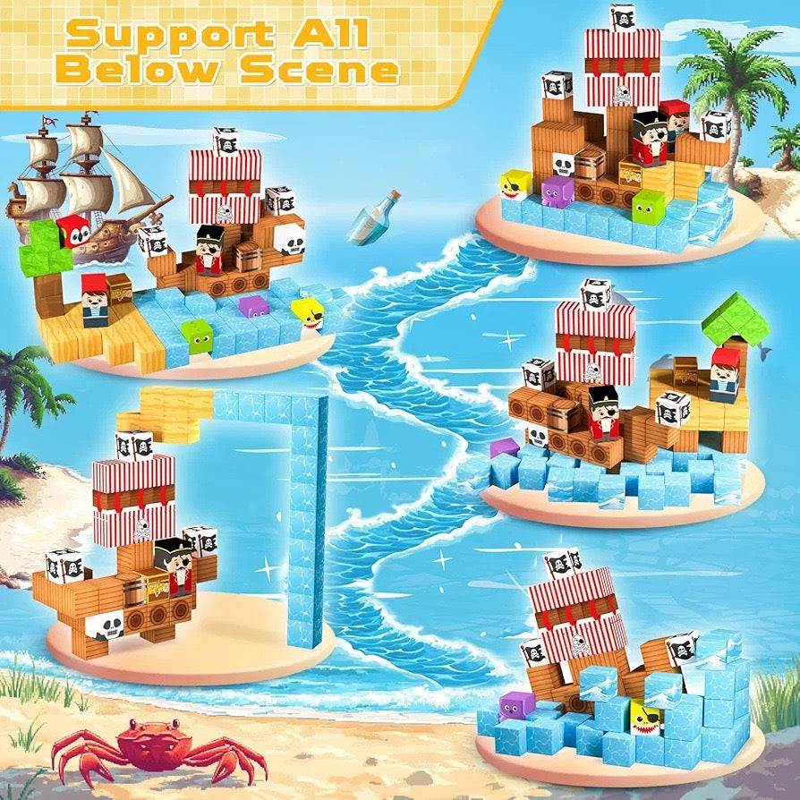 ZH-005 view 3 - 100 PCS STEM Educational Magnetic Building Blocks - Pirate Ship