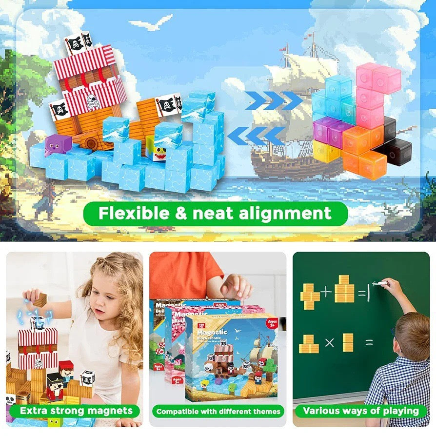 ZH-005 view 4 - 100 PCS STEM Educational Magnetic Building Blocks - Pirate Ship