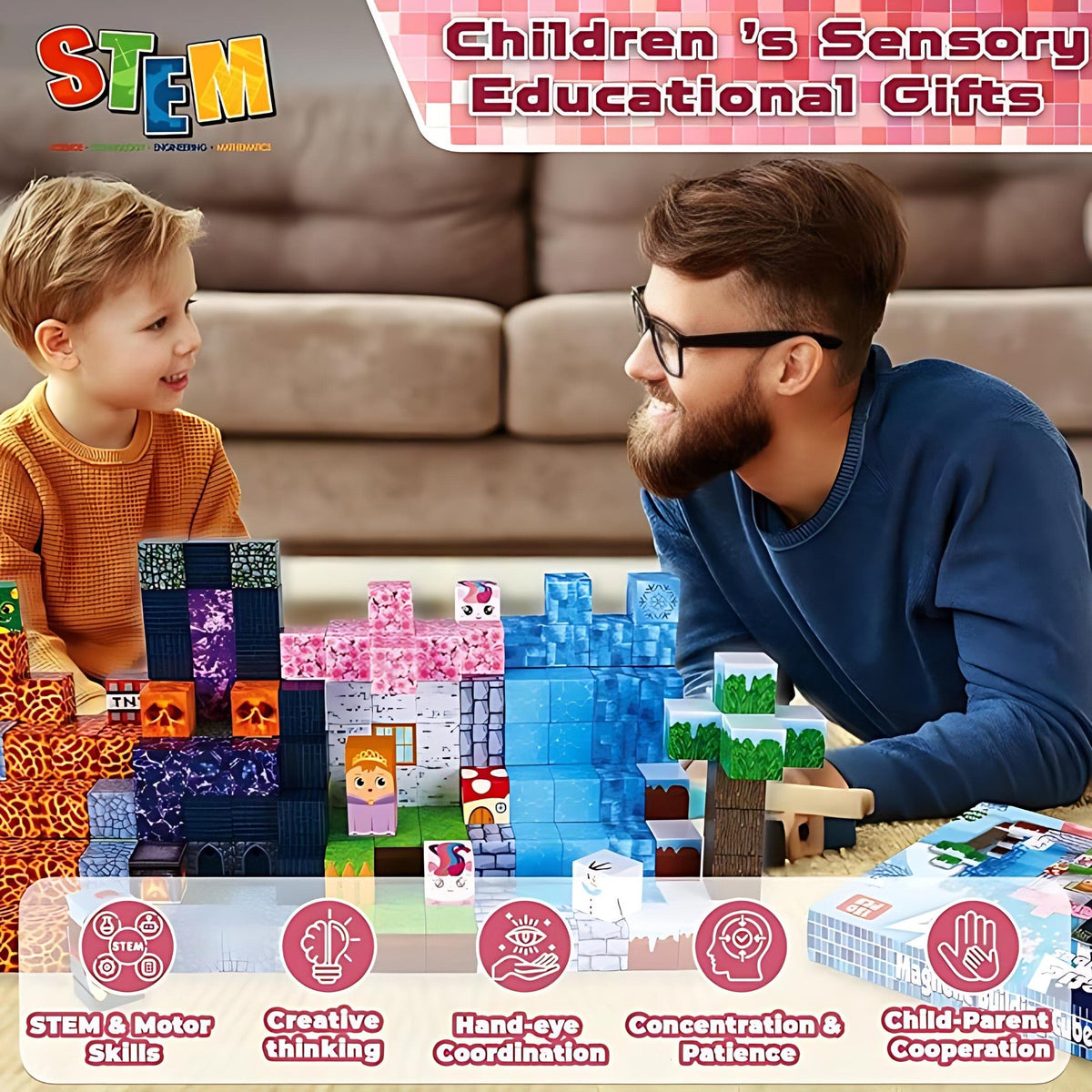 ZH-020 view 3 - 150 PCS STEM Educational Magnetic Building Blocks - Lava Forest