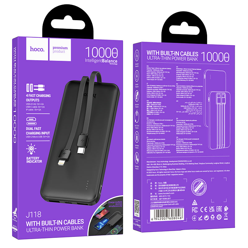 HD_SYNC:J118 Speed energy power bank with cable(10000mAh)