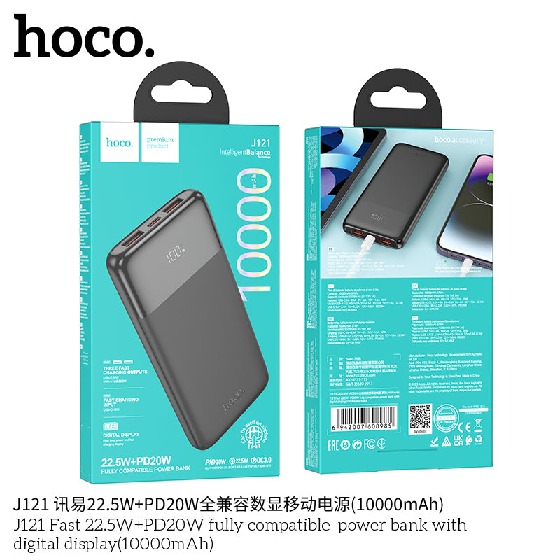 HD_SYNC:J121 Fast 22.5W+PD20W fully compatible power bank with digital display(10000mAh)