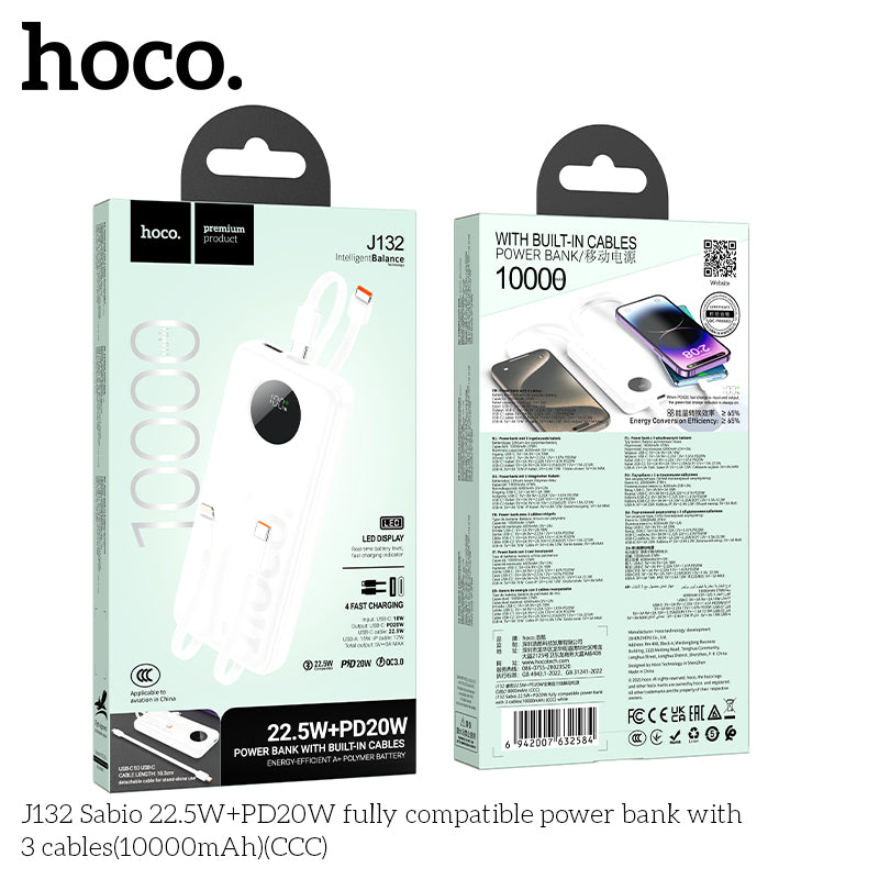 HD_SYNC:J132 Sabio 22.5W+PD20W fully compatible power bank with 3 cables(10000mAh)(UN)