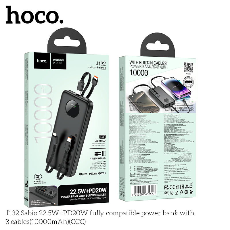 HD_SYNC:J132 Sabio 22.5W+PD20W fully compatible power bank with 3 cables(10000mAh)(CCC)