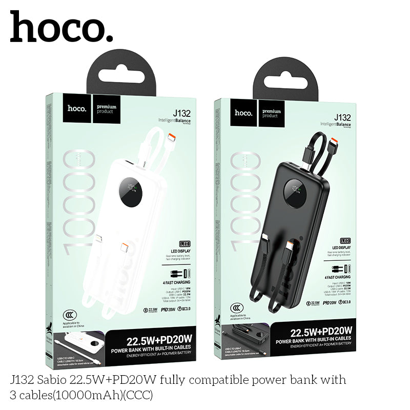 HD_SYNC:J132 Sabio 22.5W+PD20W fully compatible power bank with 3 cables(10000mAh)(CCC)