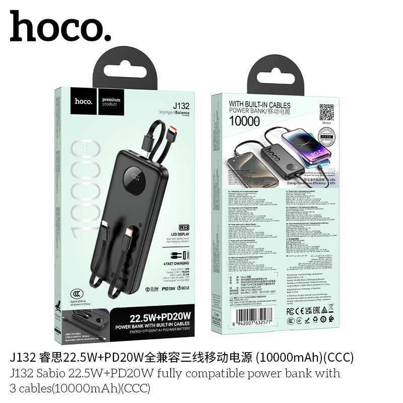 HD_SYNC:J132 Sabio 22.5W+PD20W fully compatible power bank with 3 cables(10000mAh)(UN)