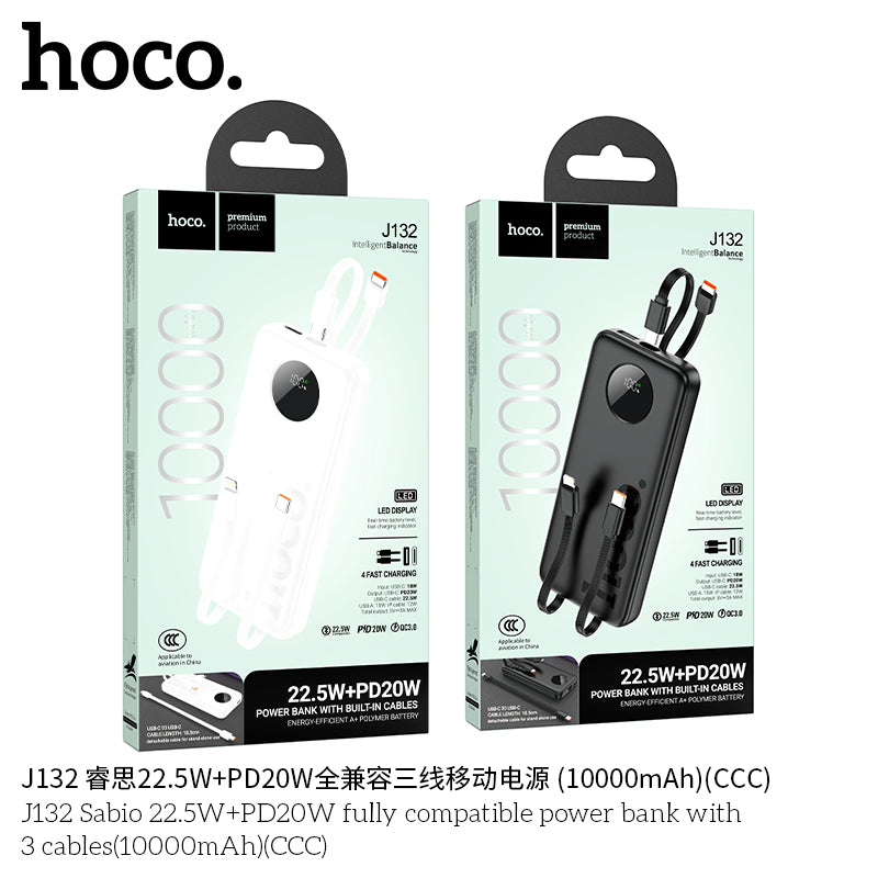 HD_SYNC:J132 Sabio 22.5W+PD20W fully compatible power bank with 3 cables(10000mAh)(UN)