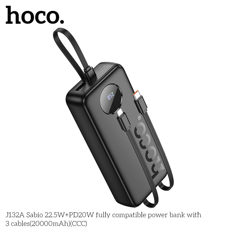 HD_SYNC:J132A Sabio 22.5W+PD20W fully compatible power bank with 3 cables(20000mAh)(CCC)