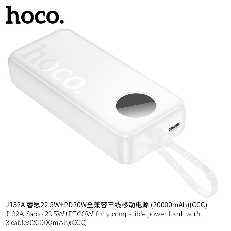 HD_SYNC:J132A Sabio 22.5W+PD20W fully compatible power bank with 3 cables(20000mAh)(CCC)