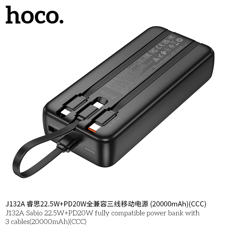 HD_SYNC:J132A Sabio 22.5W+PD20W fully compatible power bank with 3 cables(20000mAh)(CCC)