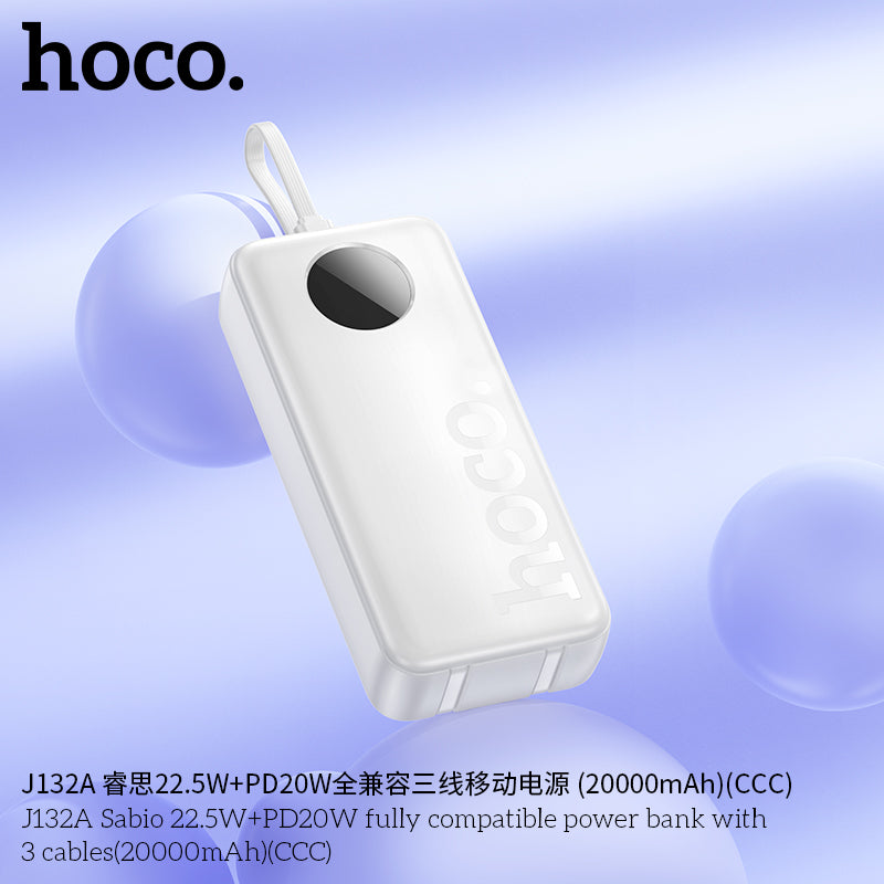 HD_SYNC:J132A Sabio 22.5W+PD20W fully compatible power bank with 3 cables(20000mAh)(CCC)