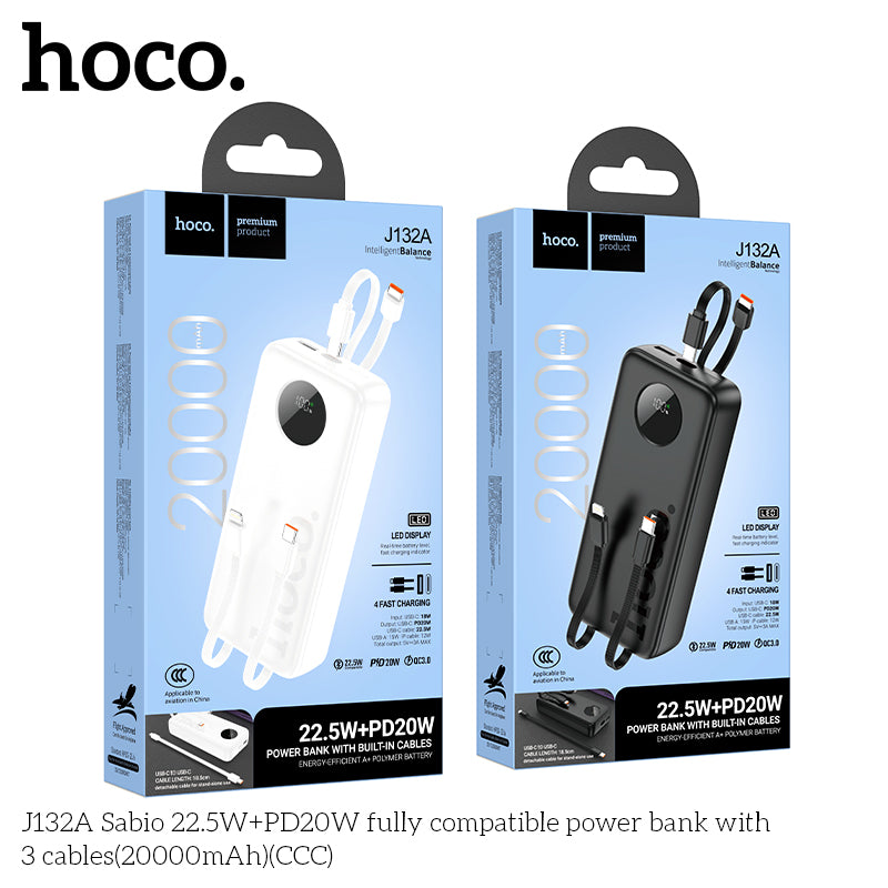 HD_SYNC:J132A Sabio 22.5W+PD20W fully compatible power bank with 3 cables(20000mAh)(CCC)