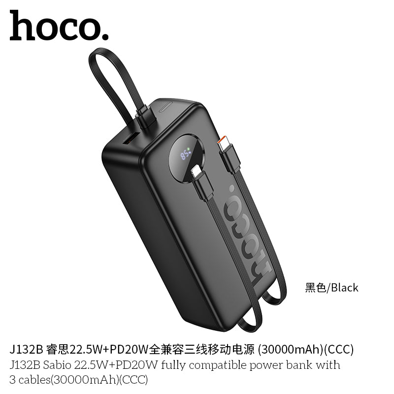 HD_SYNC:J132B Sabio 22.5W+PD20W fully compatible power bank with 3 cables(30000mAh)(UN)