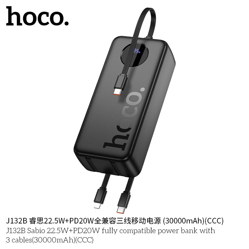 HD_SYNC:J132B Sabio 22.5W+PD20W fully compatible power bank with 3 cables(30000mAh)(UN)