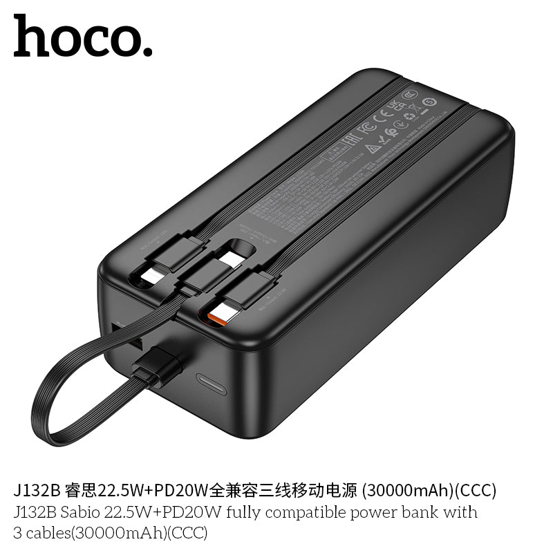 HD_SYNC:J132B Sabio 22.5W+PD20W fully compatible power bank with 3 cables(30000mAh)(CCC)