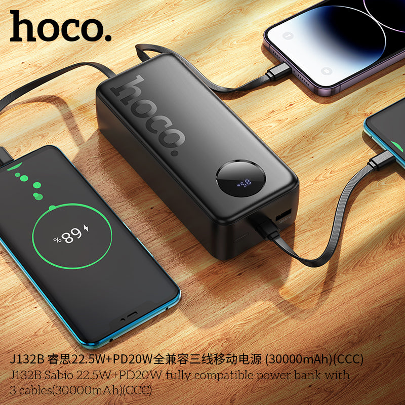 HD_SYNC:J132B Sabio 22.5W+PD20W fully compatible power bank with 3 cables(30000mAh)(UN)