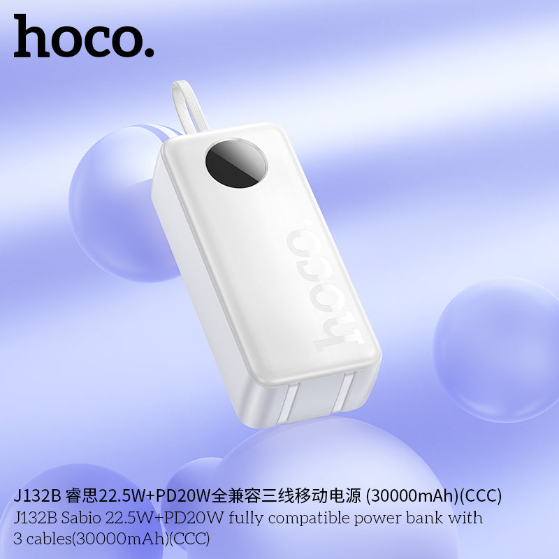 HD_SYNC:J132B Sabio 22.5W+PD20W fully compatible power bank with 3 cables(30000mAh)(CCC)