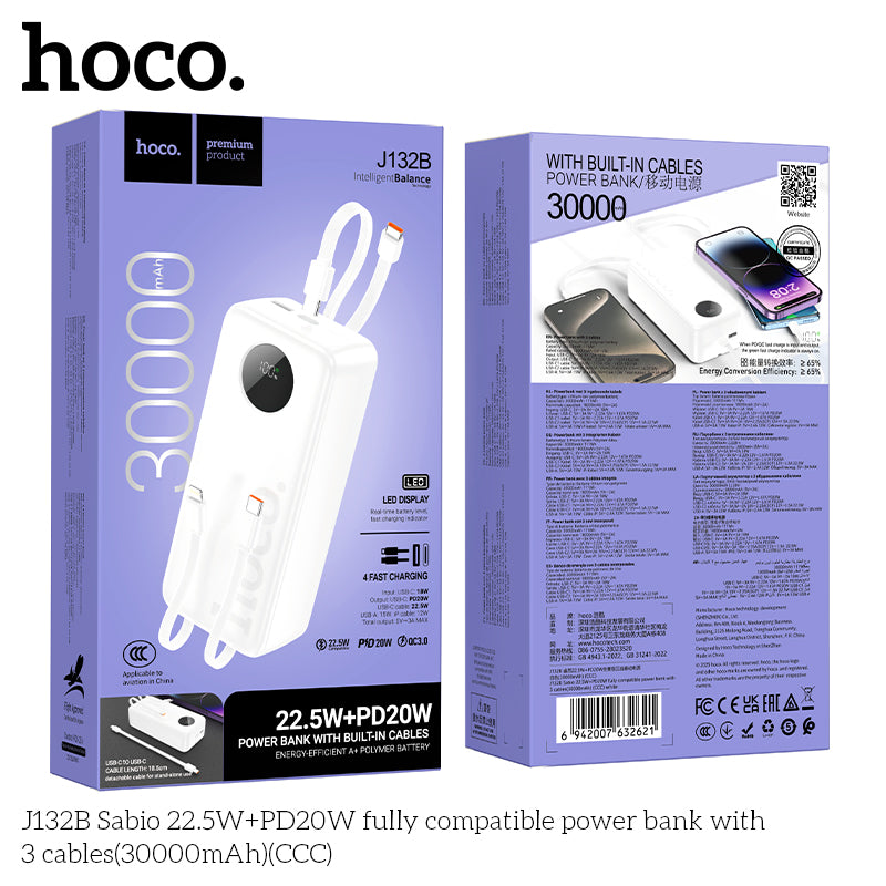 HD_SYNC:J132B Sabio 22.5W+PD20W fully compatible power bank with 3 cables(30000mAh)(UN)
