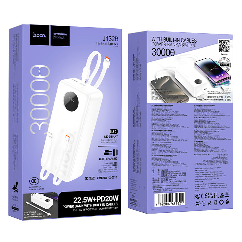 HD_SYNC:J132B Sabio 22.5W+PD20W fully compatible power bank with 3 cables(30000mAh)(CCC)
