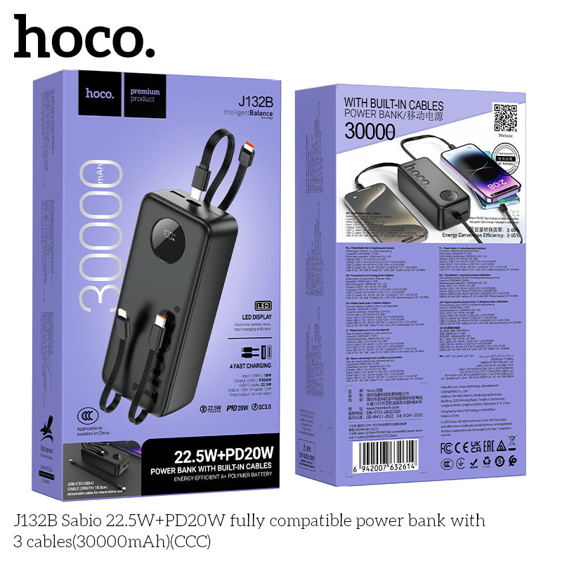 HD_SYNC:J132B Sabio 22.5W+PD20W fully compatible power bank with 3 cables(30000mAh)(UN)