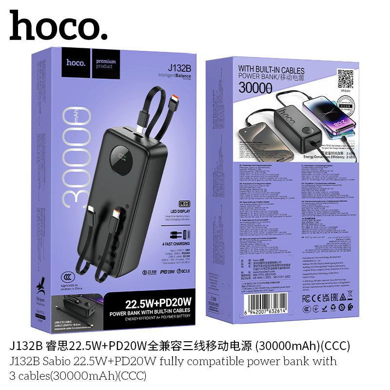HD_SYNC:J132B Sabio 22.5W+PD20W fully compatible power bank with 3 cables(30000mAh)(UN)