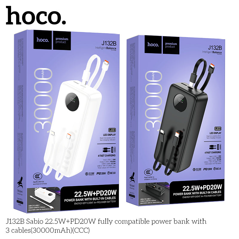 HD_SYNC:J132B Sabio 22.5W+PD20W fully compatible power bank with 3 cables(30000mAh)(UN)