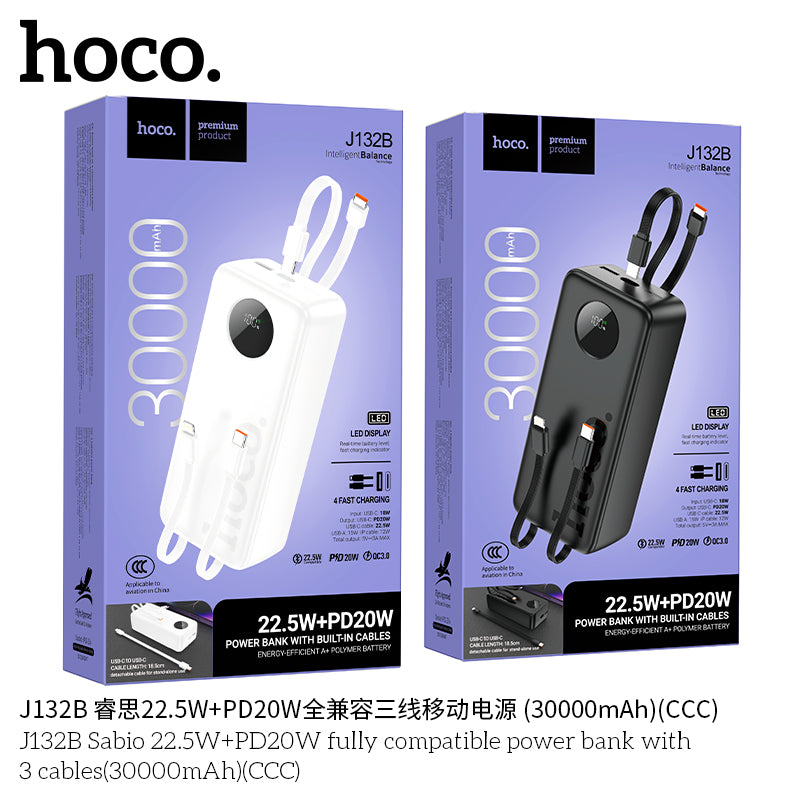 HD_SYNC:J132B Sabio 22.5W+PD20W fully compatible power bank with 3 cables(30000mAh)(UN)