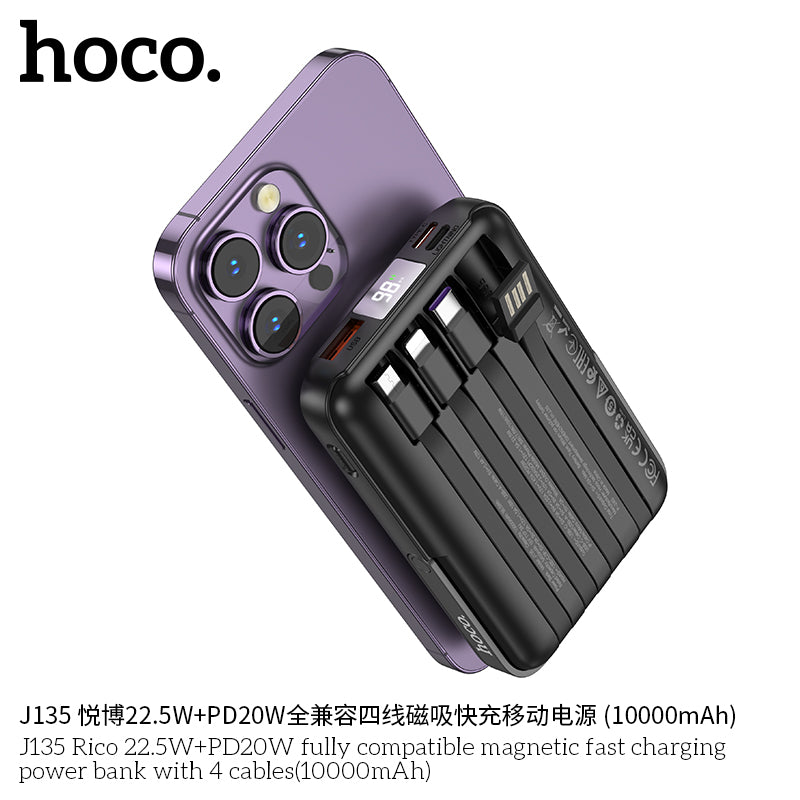 HD_SYNC:J135 Rico 22.5W+PD20W fully compatible magnetic fast charging power bank with 4 cables(10000mAh)