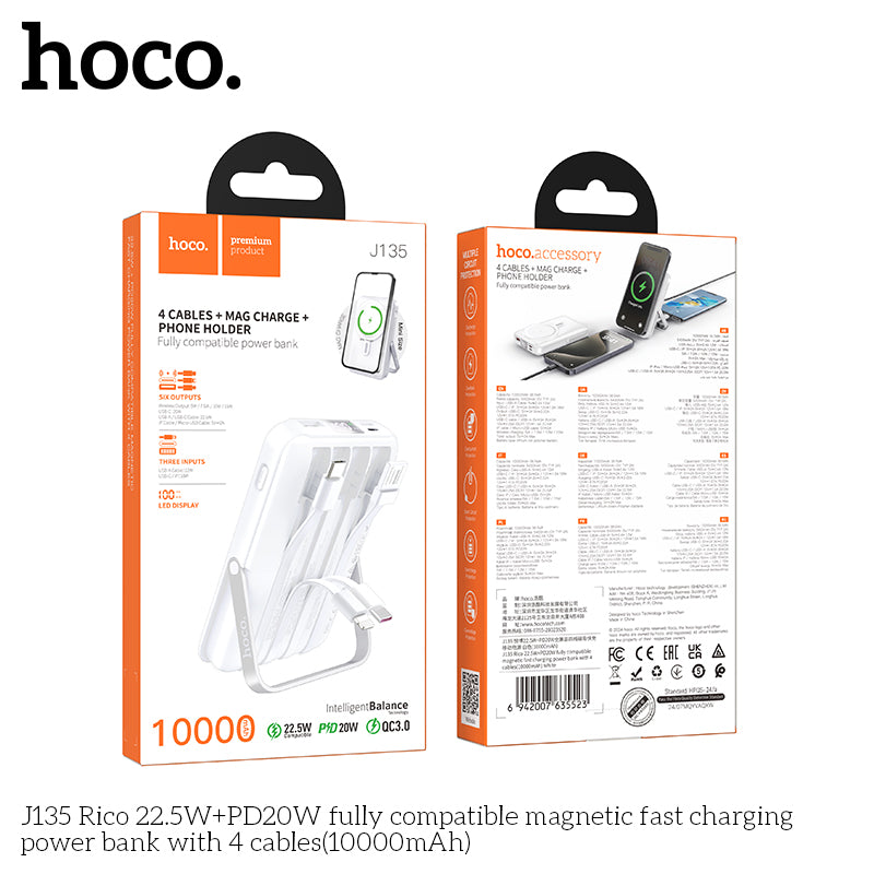 HD_SYNC:J135 Rico 22.5W+PD20W fully compatible magnetic fast charging power bank with 4 cables(10000mAh)