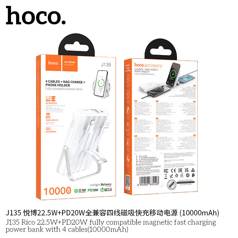 HD_SYNC:J135 Rico 22.5W+PD20W fully compatible magnetic fast charging power bank with 4 cables(10000mAh)(UN)