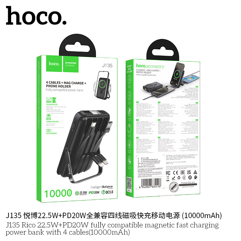 HD_SYNC:J135 Rico 22.5W+PD20W fully compatible magnetic fast charging power bank with 4 cables(10000mAh)(UN)