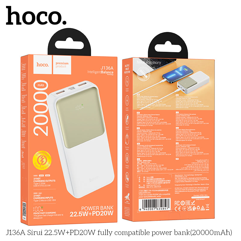 HD_SYNC:J136A Sirui 22.5W+PD20W fully compatible power bank(20000mAh)