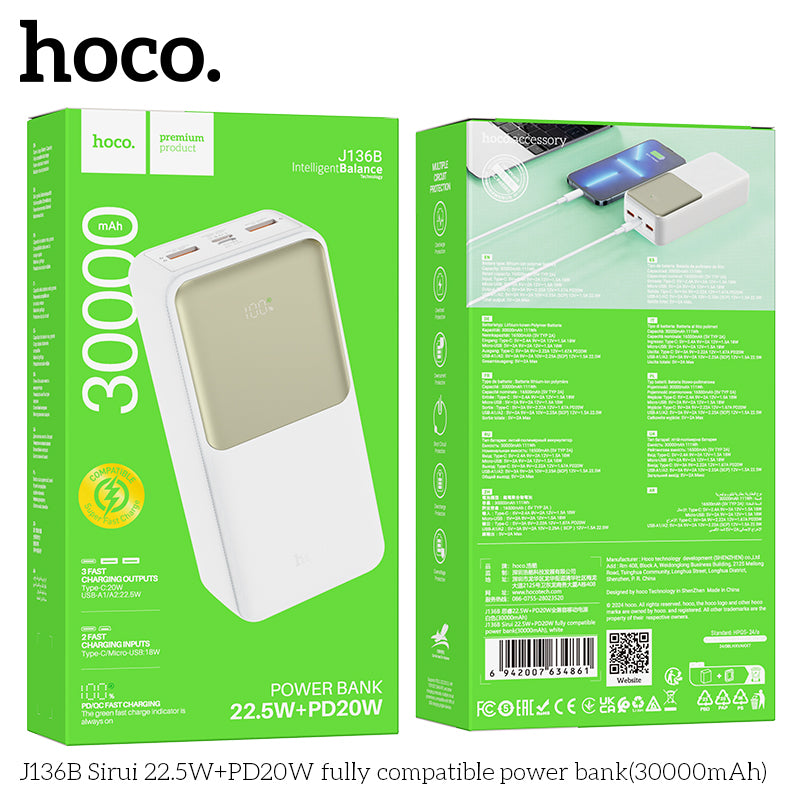 HD_SYNC:J136B Sirui 22.5W+PD20W fully compatible power bank(30000mAh)(UN)