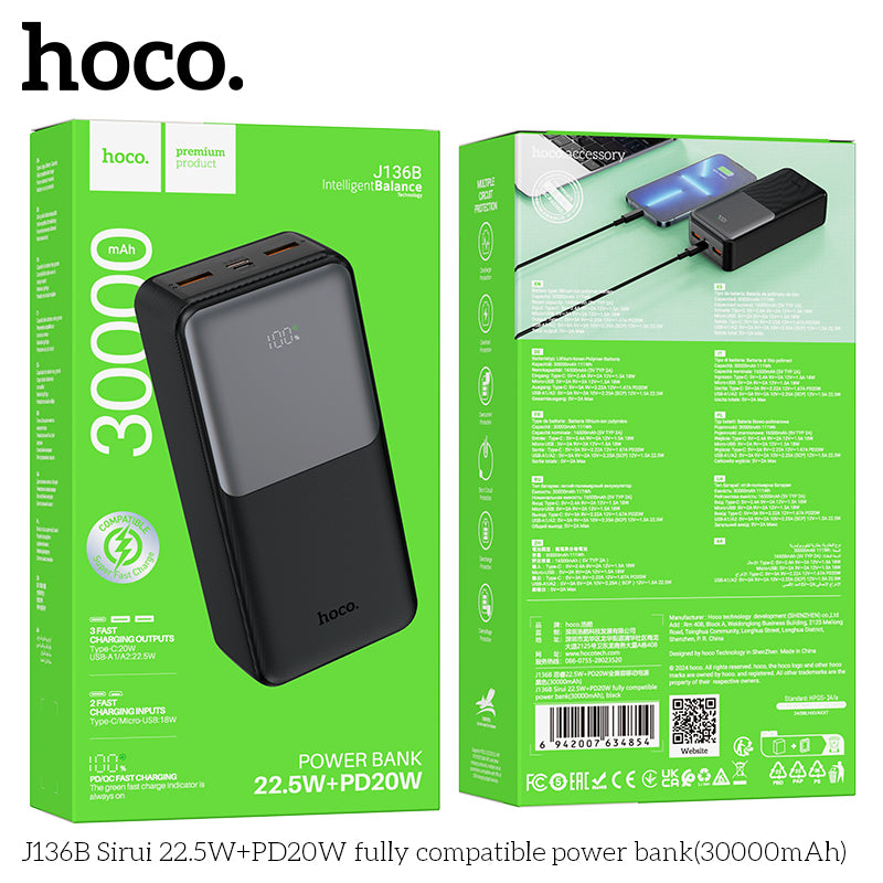 HD_SYNC:J136B Sirui 22.5W+PD20W fully compatible power bank(30000mAh)