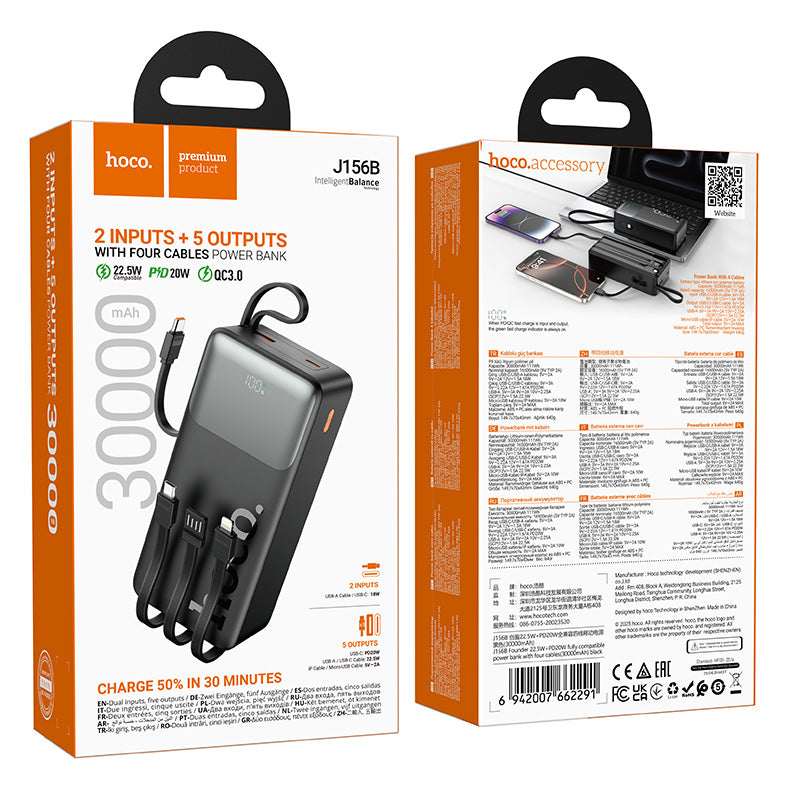 HD_SYNC:J156B Founder 22.5W+PD20W fully compatible power bank with four cables (30000mAh)(UN)
