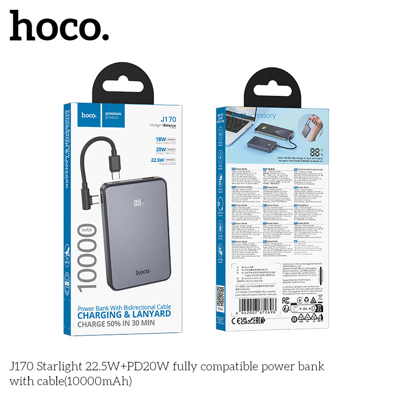 HD_SYNC:J170 Starlight 22.5W+PD20W fully compatible power bank with cable(10000mAh)