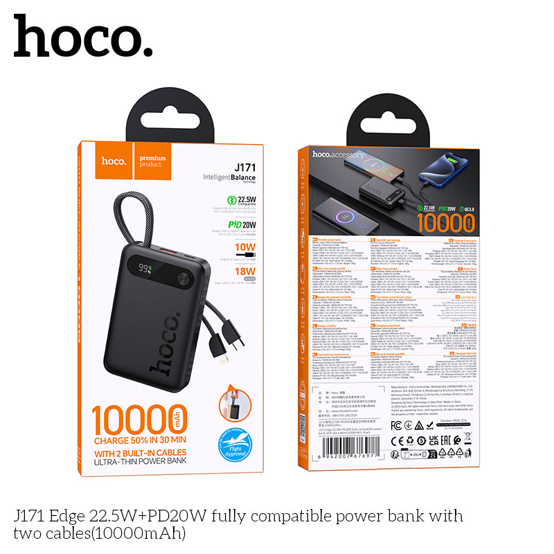 HD_SYNC:J171 Edge 22.5W+PD20W fully compatible power bank with two cables(10000mAh)