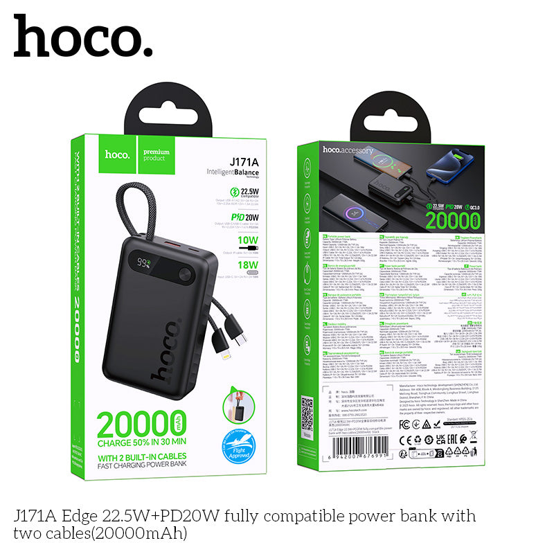 HD_SYNC:J171A Edge 22.5W+PD20W fully compatible power bank with two cables(20000mAh)