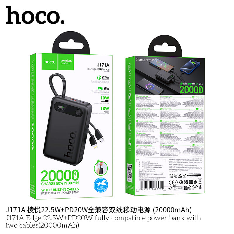 HD_SYNC:J171A Edge 22.5W+PD20W fully compatible power bank with two cables(20000mAh)