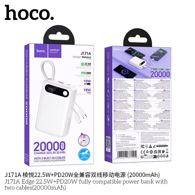 HD_SYNC:J171A Edge 22.5W+PD20W fully compatible power bank with two cables(20000mAh)