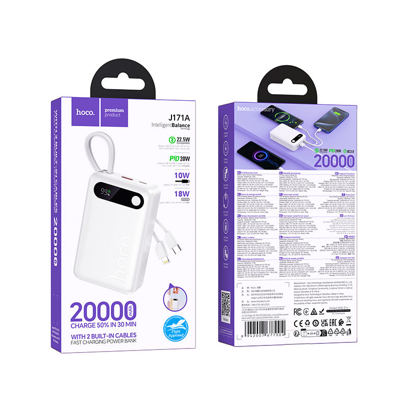 HD_SYNC:J171A Edge 22.5W+PD20W fully compatible power bank with two cables(20000mAh)