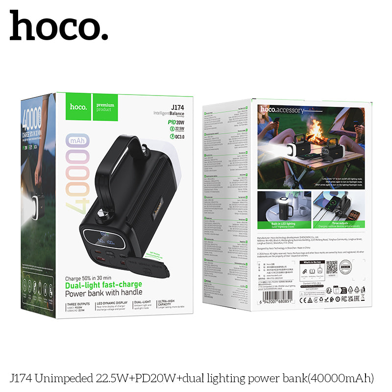 HD_SYNC:J174 Unimpeded 22.5W+PD20W+dual lighting power bank(40000mAh)