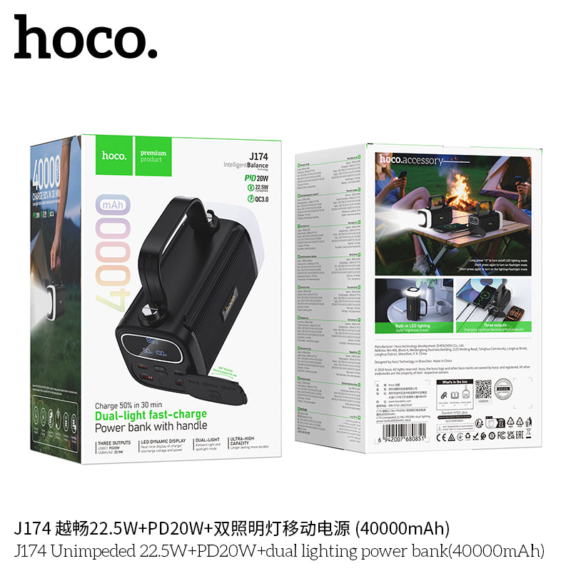 HD_SYNC:J174 Unimpeded 22.5W+PD20W+dual lighting power bank(40000mAh)