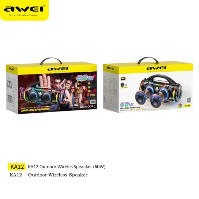 Awei KA12 Portable Wireless Speaker 60W Bluetooth 5.3 RGB Ambient Light Stereo Bass