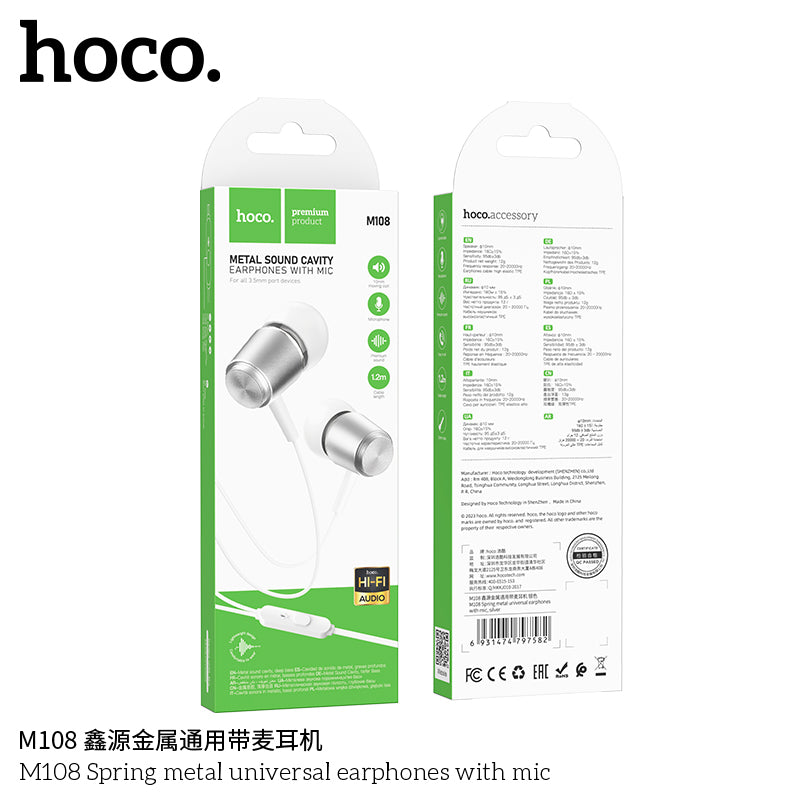 HD_SYNC:M108 Spring metal universal earphones with mic