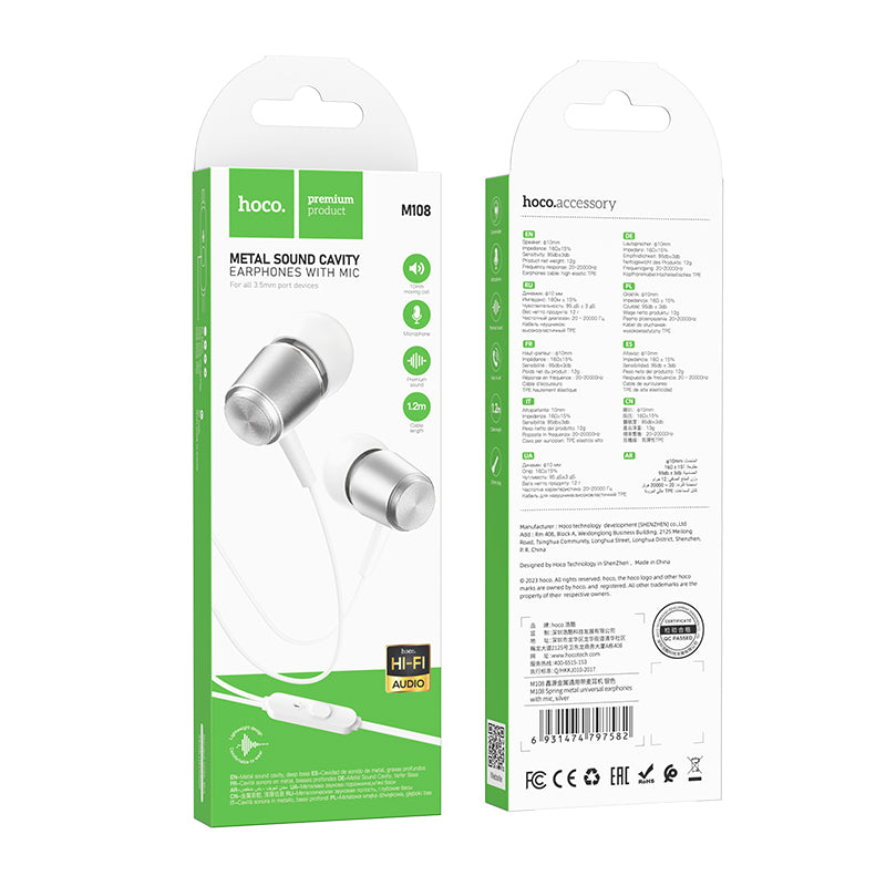 HD_SYNC:M108 Spring metal universal earphones with mic