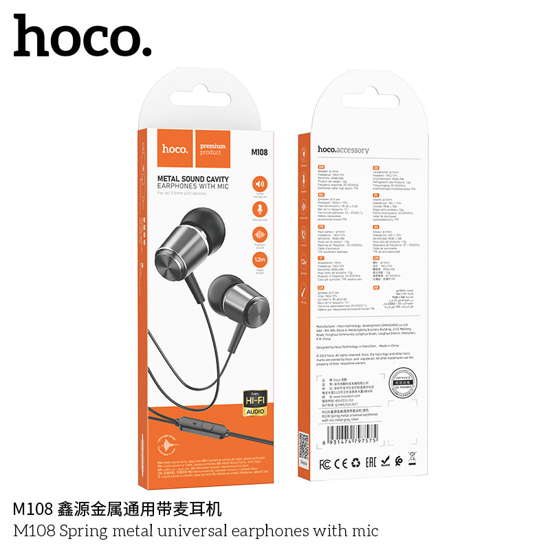 HD_SYNC:M108 Spring metal universal earphones with mic