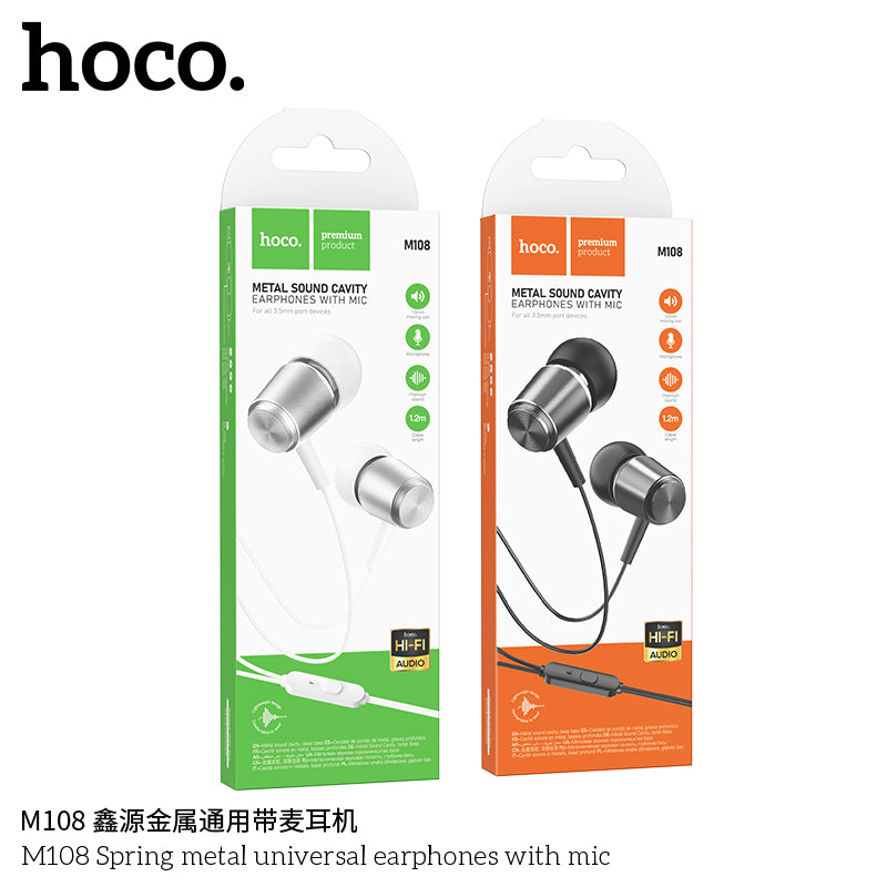 HD_SYNC:M108 Spring metal universal earphones with mic