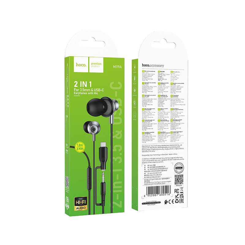 HD_SYNC:M119A Mia 2-in-1 3.5/Type-C universal digital earphones with microphone