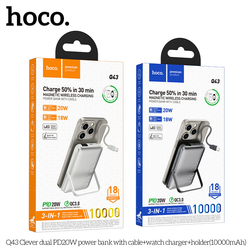 HD_SYNC:Q43 Clever dual PD20W power bank with cable+watch charger+holder(10000mAh)(UN)