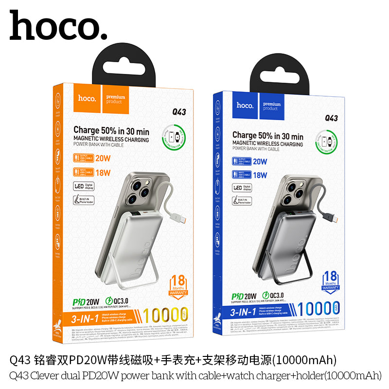 HD_SYNC:Q43 Clever dual PD20W power bank with cable+watch charger+holder(10000mAh)(UN)
